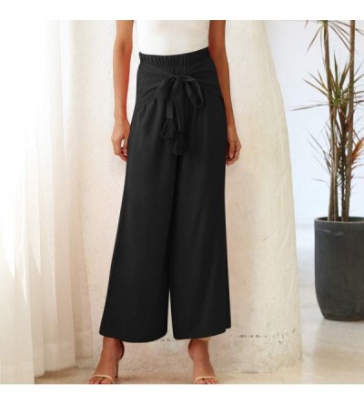 Slips Women's Wide Bow Leg Pants Summer Casual Comfy Workout High Waist Active Elastic Waist Trousers - Black - CU190U3OXQ3 $...