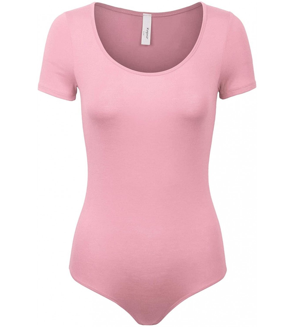 Shapewear Womens Round Neck Short Sleeve Bodysuit Leotard Made in USA - 782_light_pink - CI18OE6KHT0 $16.05