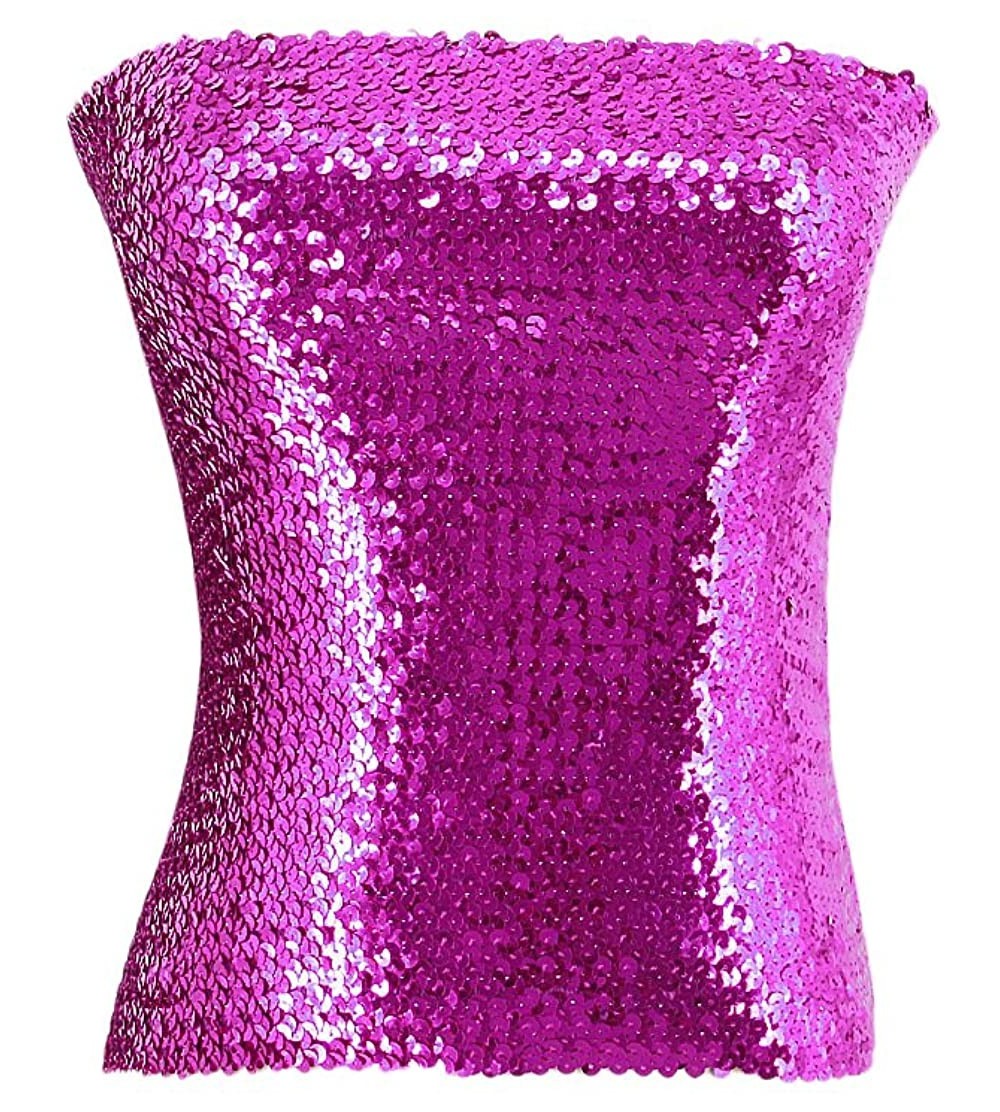 Camisoles & Tanks Women Shiny Sequins Stretch Tube Top Clubwear Strapless Long Vest - Purple - CH18KCUY6KT $11.40