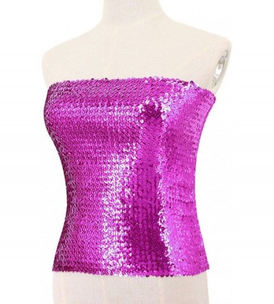 Camisoles & Tanks Women Shiny Sequins Stretch Tube Top Clubwear Strapless Long Vest - Purple - CH18KCUY6KT $11.40