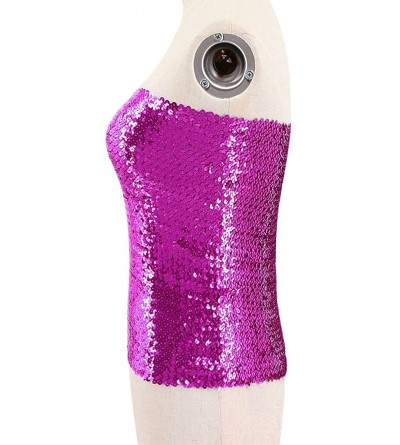 Camisoles & Tanks Women Shiny Sequins Stretch Tube Top Clubwear Strapless Long Vest - Purple - CH18KCUY6KT $11.40