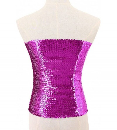 Camisoles & Tanks Women Shiny Sequins Stretch Tube Top Clubwear Strapless Long Vest - Purple - CH18KCUY6KT $11.40