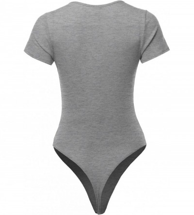 Shapewear Women's Lightweight Deep V-Neck Ribbed Short Sleeve Bodysuit - Yawbss0001 Heather Grey - CB18UYMRUSR $17.00