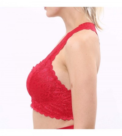 Bras Women's Bralettes Floral Lace Petite-Size Racerback Halter Bra Wireless Breathable Hourglass Bustier Crop Top - Red - CE...