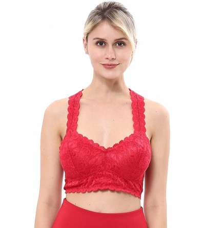 Bras Women's Bralettes Floral Lace Petite-Size Racerback Halter Bra Wireless Breathable Hourglass Bustier Crop Top - Red - CE...