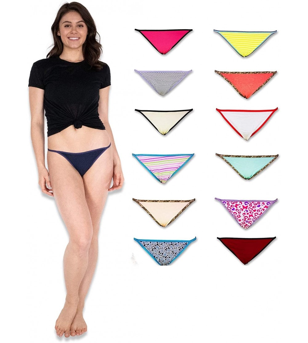 Panties Womens 12 Pack String Bikini Briefs - Assorted Prints - CG11ATT1X3B $18.56