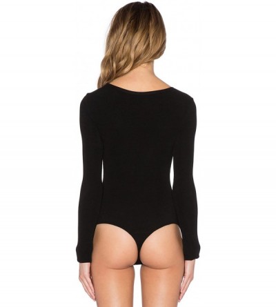 Shapewear Women's Long Sleeve Partial Front Button Bodysuit - Black - CR186264YIU $17.79