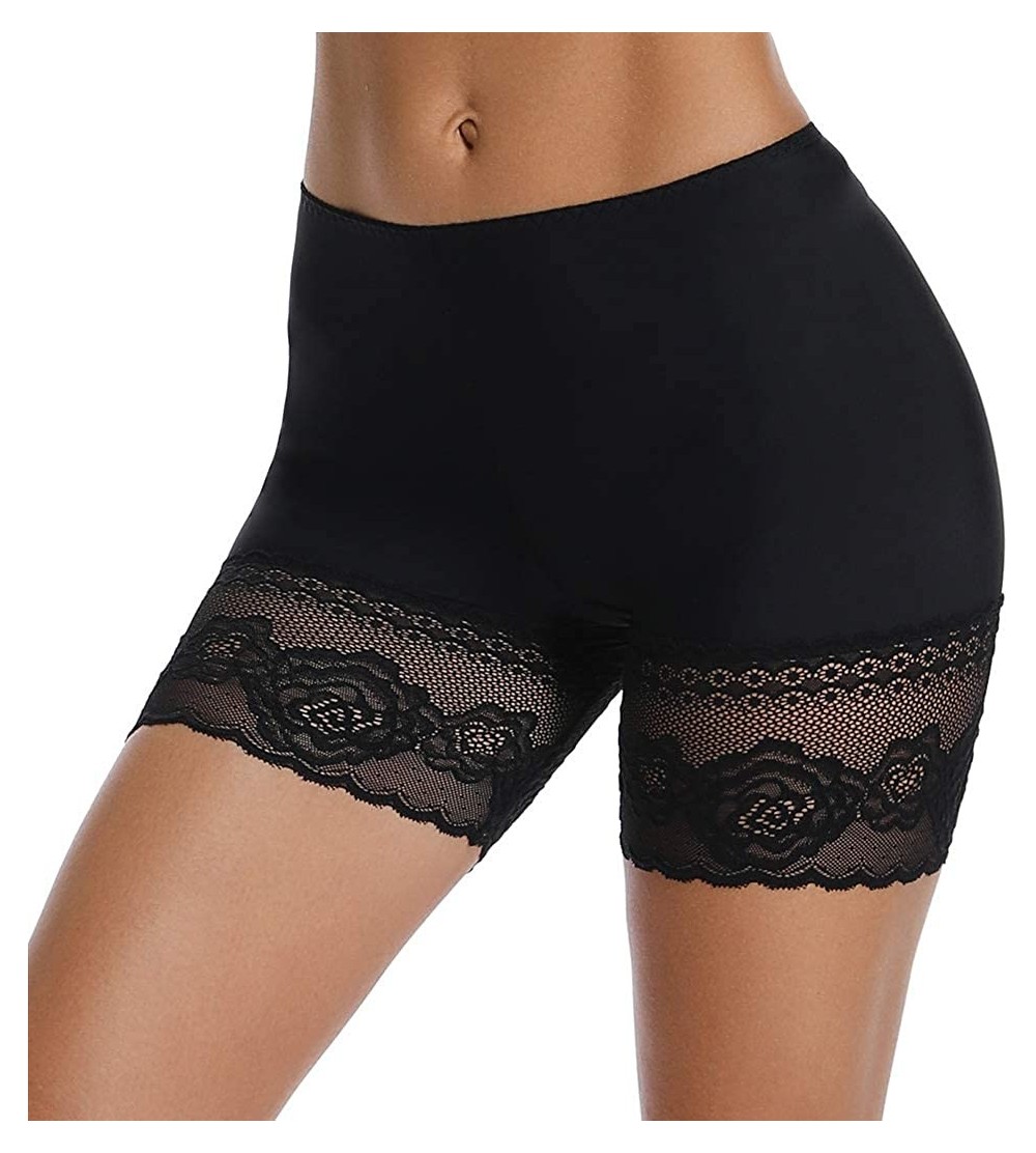 Shapewear Slip Shorts for Under Dresses Anti Chafing Thigh Bands Underwear Women Girls Lace Stretch Safety Pants - Black-anti...