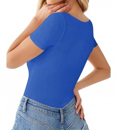 Shapewear Women's Scoop Neck Basic T Shirts Leotard Bodysuits - Royal Blue - CV198DMA6IQ $10.43