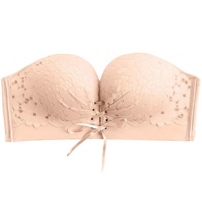 Slips Women's Fashion Adjustable Sports Lacey Drawstrings Push Up Lace Bra - Beige - CF18ZQSZWO9 $17.80