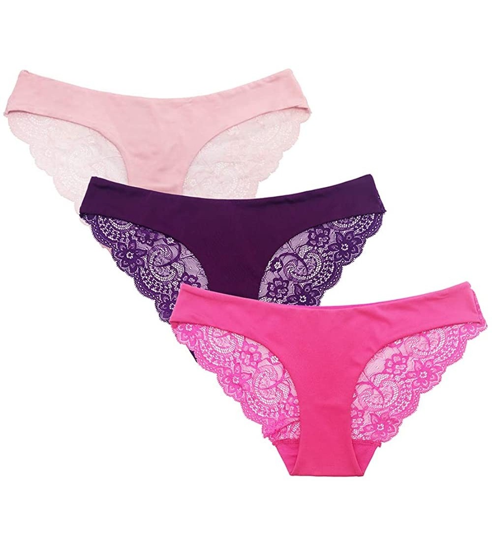 Panties Women's Underwear Cotton Bikini Panties Lace Hipster Seamless Multi Pack - Pack of 3-type D - CO18OX2RLUW $14.27