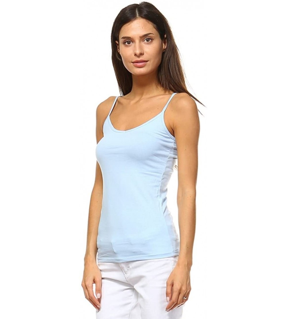 Women's Camisole 3-Pack Basic Cami Tanks Spaghetti Strap Super Tight Fit  Solid Various Colors - Sky Blue - C018968ECSQ