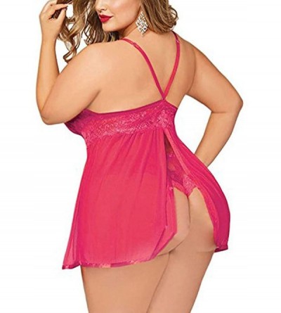 Shapewear Plus Size Babydoll Lace Underwear Women Lingerie G-String Set Spaghetti Strap V Neck Satin Chemise Nightdress WEI M...