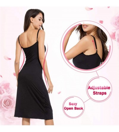 Slips Full Slip for Women Knee Length Adjustable Spaghetti Strap Camisole Dress - Black - CY19C2E6MQM $15.30