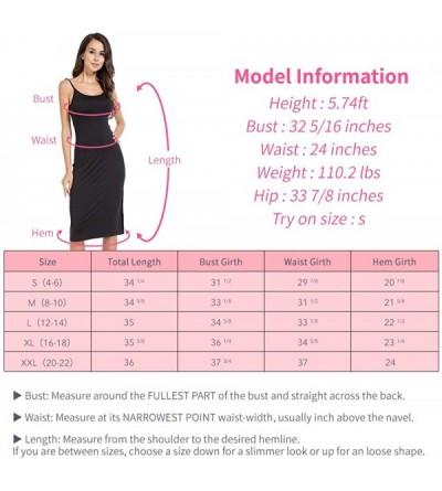 Slips Full Slip for Women Knee Length Adjustable Spaghetti Strap Camisole Dress - Black - CY19C2E6MQM $15.30