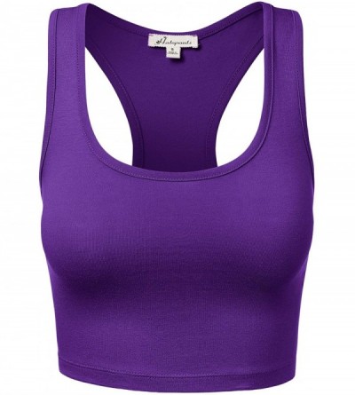 Shapewear Women's Cotton Scoop Neck Racerback Crop Top Sleeveless Tops - 964-purple-5 - CS19797RCOG $13.53