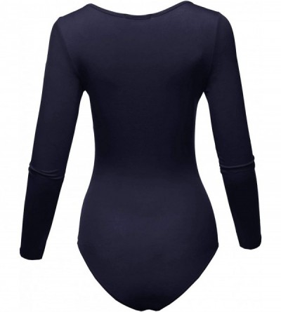 Shapewear Women's Classic Rib Long Sleeve Scoop Neck Bodysuit - Fewbsl0007 Navy - CW18OWZX583 $10.75