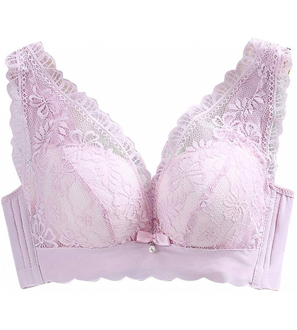 Slips Woman Sexy Comfortable Bras Type Bra Lace Embroidered Bra Steel-Free Underwear - Purple - CR18WAW3Z0R $17.54