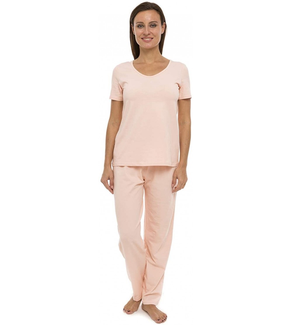 Sets Women's Pajama Set PJ Cotton Lounge Sleep Wear - Pale Pink - CF18XXZKXTN $42.93