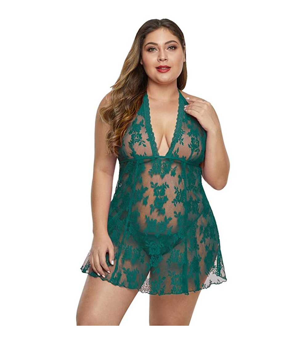 Robes Women's Plus Size Lace See Through Lingerie Babydoll Chemise Nightie - Green 31266 - CQ1976Y3MQ6 $26.13