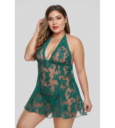 Robes Women's Plus Size Lace See Through Lingerie Babydoll Chemise Nightie - Green 31266 - CQ1976Y3MQ6 $26.13