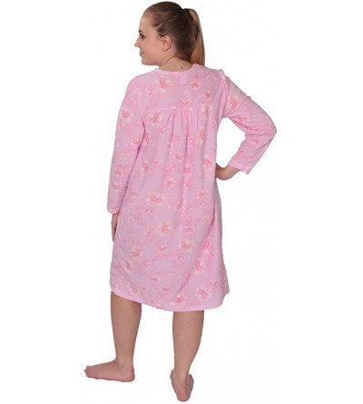 Nightgowns & Sleepshirts Women's Warm Soft Fleece Floral Print Long Sleeve Nightgown - 4026_pink - CR128RSPWD3 $16.67