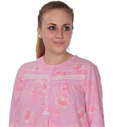 Nightgowns & Sleepshirts Women's Warm Soft Fleece Floral Print Long Sleeve Nightgown - 4026_pink - CR128RSPWD3 $16.67