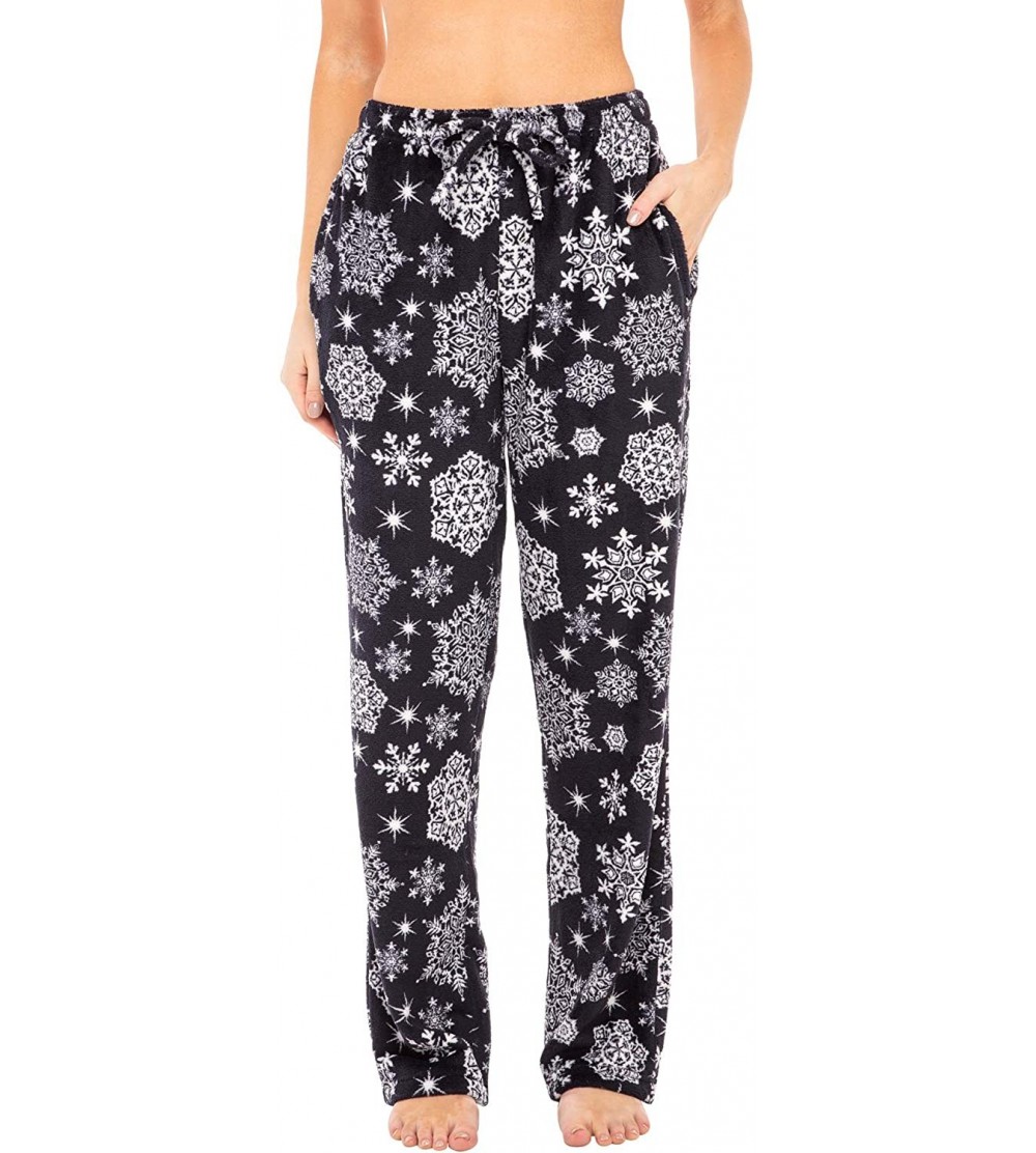 Bottoms Women's Warm Fleece Pajama Pants- Long Lounge Bottoms - Blue Winter Snowflakes - C618TSKGQAT $20.17