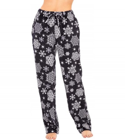 Bottoms Women's Warm Fleece Pajama Pants- Long Lounge Bottoms - Blue Winter Snowflakes - C618TSKGQAT $20.17