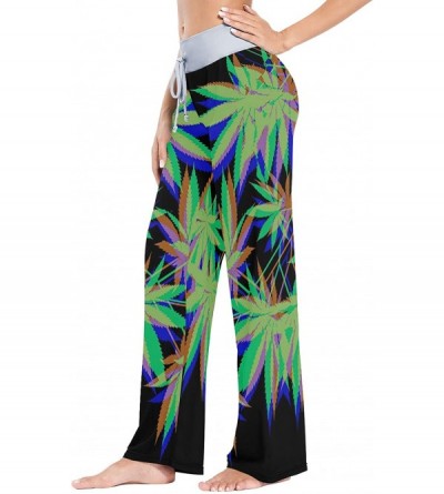 Bottoms Green Weed Leaves Women's Pajama Pants Comfy Drawstring Lounge Pants Sleepwear - CF19DSWDX0E $38.98