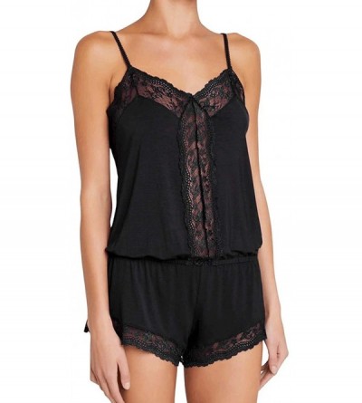 Sets Womens Pajamas Set Cami Shorts Set Nightwear Sexy Lace Lingerie Sleepwear - Black - CP19882LAGA $30.50