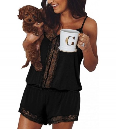 Sets Womens Pajamas Set Cami Shorts Set Nightwear Sexy Lace Lingerie Sleepwear - Black - CP19882LAGA $30.50