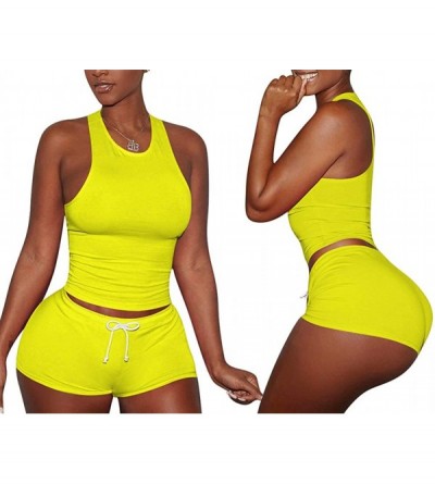 Sets Casual Women's 2 Piece Set - Sexy Outfits Crop Top + Shorts Tracksuit - Yellow - CE198RIC8GZ $23.65