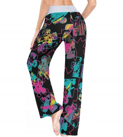 Bottoms Colorful Puzzles Women Pajama Pants Bottoms Palazzo Yoga Stretchy Wide Leg Trousers - C019C4TAS58 $22.35