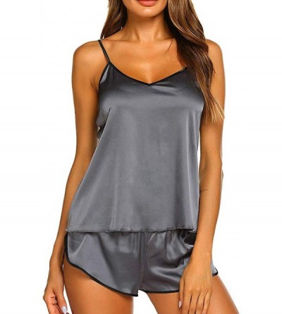 Sets Womens Sleepwear Satin Cami Set- Sexy Lingerie Satin Pajamas Cami Shorts Set Nightwear Nighties - Gray - CO196OG72U0 $12.54