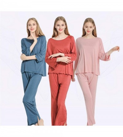 Sets Womens Pajamas Set Long Sleeve Sleepwear Breathable 2 Piece Soft Modal Loungewear Nightwear Shirt&Pants - Pjs A-light Kh...