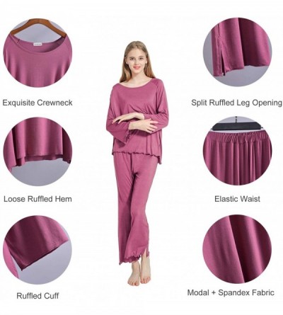 Sets Womens Pajamas Set Long Sleeve Sleepwear Breathable 2 Piece Soft Modal Loungewear Nightwear Shirt&Pants - Pjs A-light Kh...