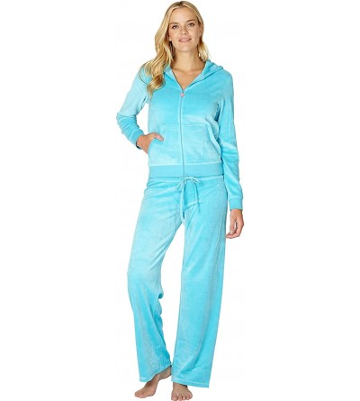 Bottoms Women's Comfy Velour Pant - Turquoise - CQ18KWSZS0L $16.07