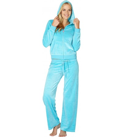 Bottoms Women's Comfy Velour Pant - Turquoise - CQ18KWSZS0L $16.07