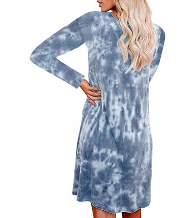 Nightgowns & Sleepshirts Women Tie-Dye Dress Fashion Crewneck Long Sleeve Loungewear Swing Loose Comfy Casual Dress - Navy - ...