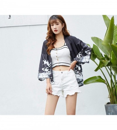 Robes Harajuku Japanese Robes Streetwear Style Waves Flying Dragon Loose Chiffon Cardigan Kimono Yukata Women Kimono - As Pic...