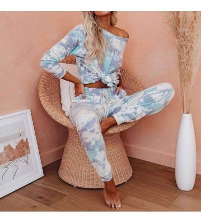 Sets Womens Pajama Sets-Womens Long Sleeve Tie Dye Long Pajamas Set Loose Sleepwear Sweatsuit Night Shirts with Pockets - Gre...