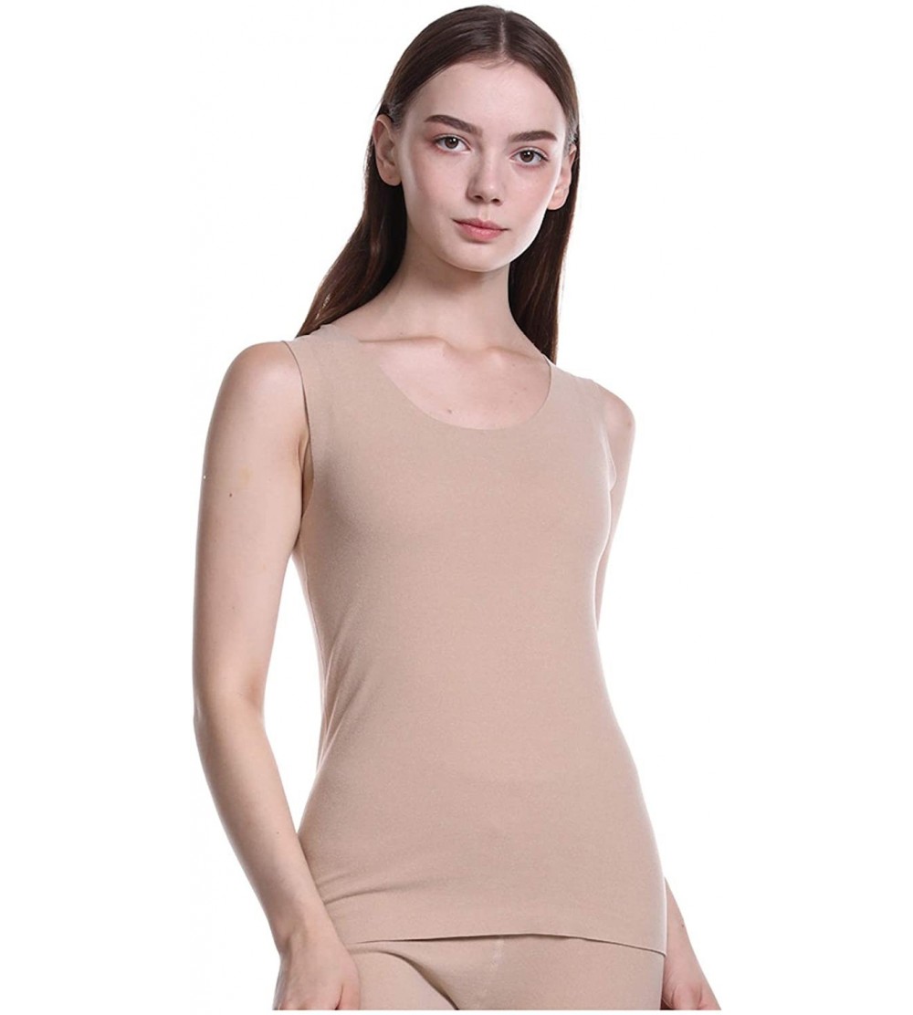 Thermal Underwear Womens Thermal Sleeveless Camisole Vest Autumn Winter Warm Underwear T-Shirt Tank Top Sleepwear - Beige - C...