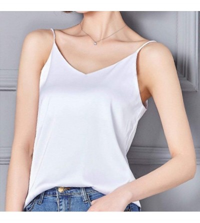 Tops Tank Crop Tops Women Sexy Silk Ladies Tops Camisole Bottom Blouse Soft Satin Shirt - White - CL197NZU4UN $21.47