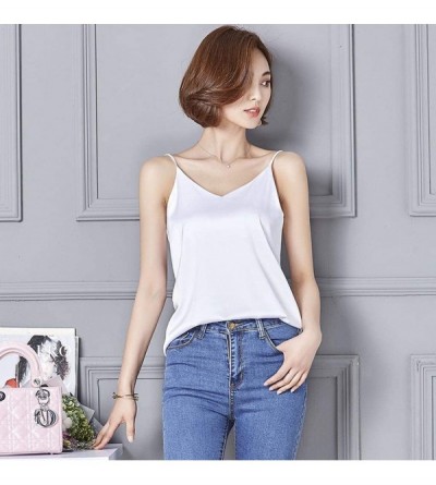 Tops Tank Crop Tops Women Sexy Silk Ladies Tops Camisole Bottom Blouse Soft Satin Shirt - White - CL197NZU4UN $21.47