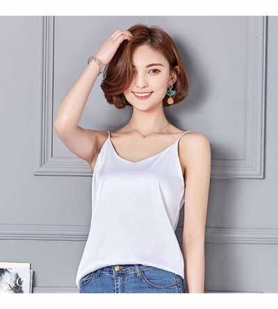 Tops Tank Crop Tops Women Sexy Silk Ladies Tops Camisole Bottom Blouse Soft Satin Shirt - White - CL197NZU4UN $21.47