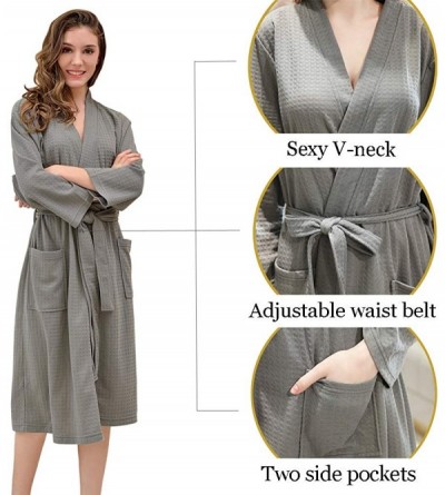 Robes Women's Long Bathrobe Lightweight Waffle Kimono Bath Robes Sleepwear for Travel Spa Parties - Grey - CQ193HERH4A $20.21