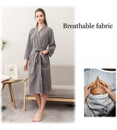 Robes Women's Long Bathrobe Lightweight Waffle Kimono Bath Robes Sleepwear for Travel Spa Parties - Grey - CQ193HERH4A $20.21