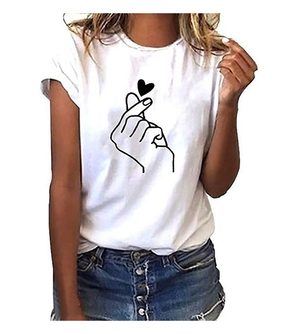 Tops Tops for Women Print T-Shirt Casual O-Neck Short Sleeve T Shirt Blouse Tops - White - C918NCQWU60 $15.86