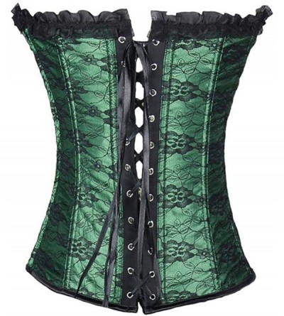 Bustiers & Corsets Women Retro Lace up Corset Overbust G-String Top Corset Plastic Boned-C267 - Green - C4192OCG6X7 $30.21